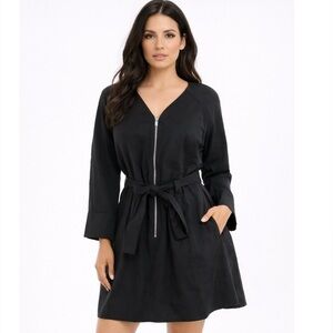 ELIZABETH & JAMES Black V-Neck Zipper Front Dress NWT